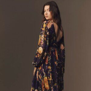 NWT - ANTHROPOLOGIE BHLDN Mae Long-Sleeve V-Neck Chiffon Maxi Dress - SIZE 10
